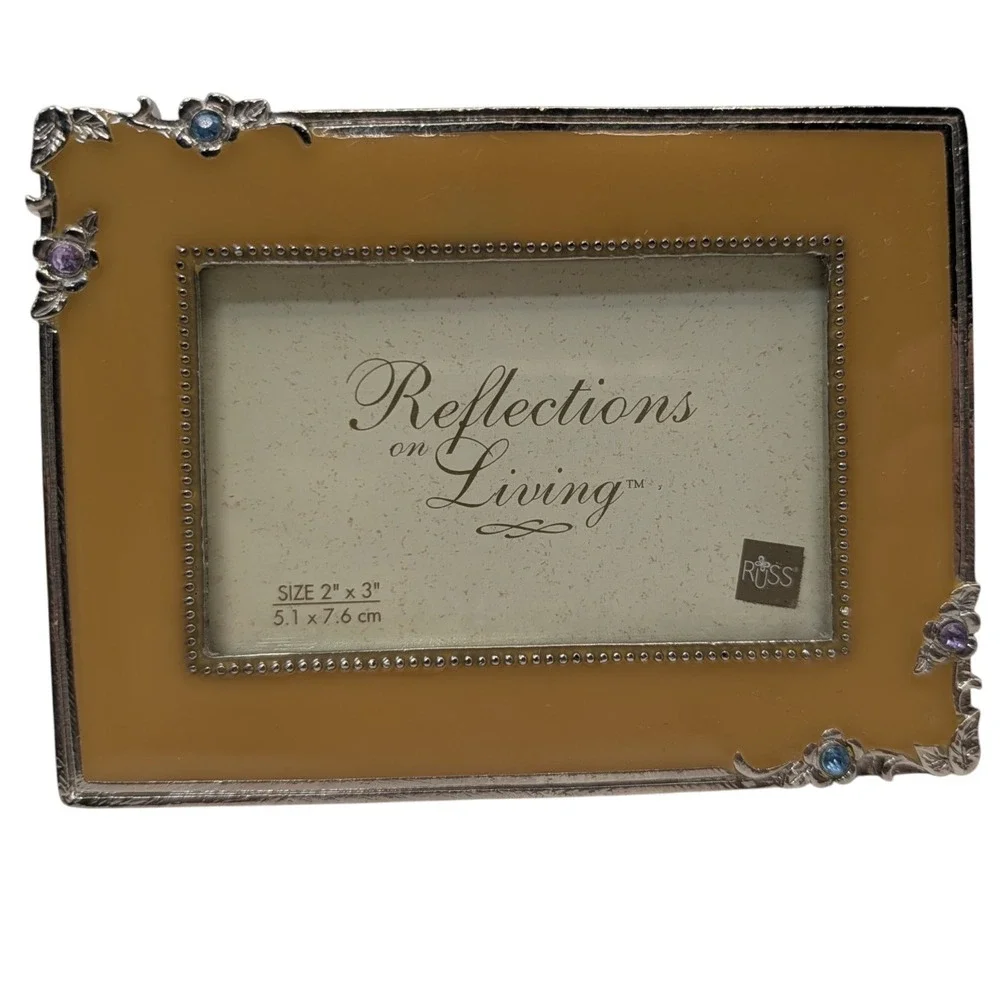 Vintage Russ Enamel Frames Studded Silver Tone Reflections On Living Lot of Two